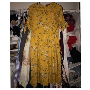 Fit and flare yellow floral midi dress